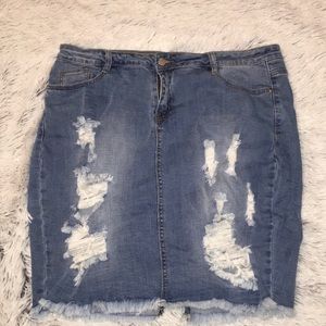 Distressed Denim Skirt
